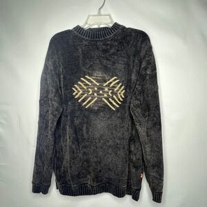 Chocolate Brown Chenille Sweater Mens XL Tribal Crewneck‎ Soft Mottled